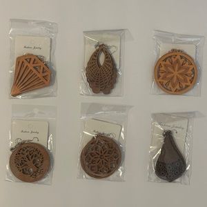 Lot of 6 Pierced Laser Cut Wood Earrings NWT (#002)